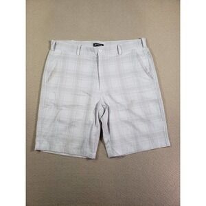 Antigua Shorts Mens 36 White Plaid Polyester Pockets Mid Rise Golf Stretch